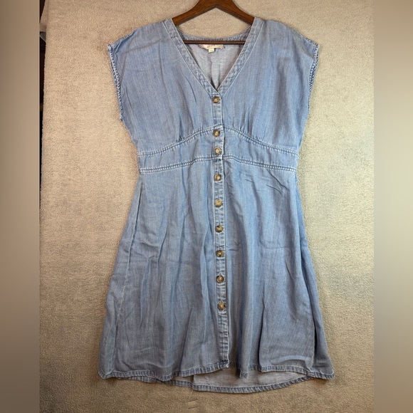 Loft Blue Denim, V Neck, Button Down, A-Line Dress, Size 14 - Picture 14 of 16